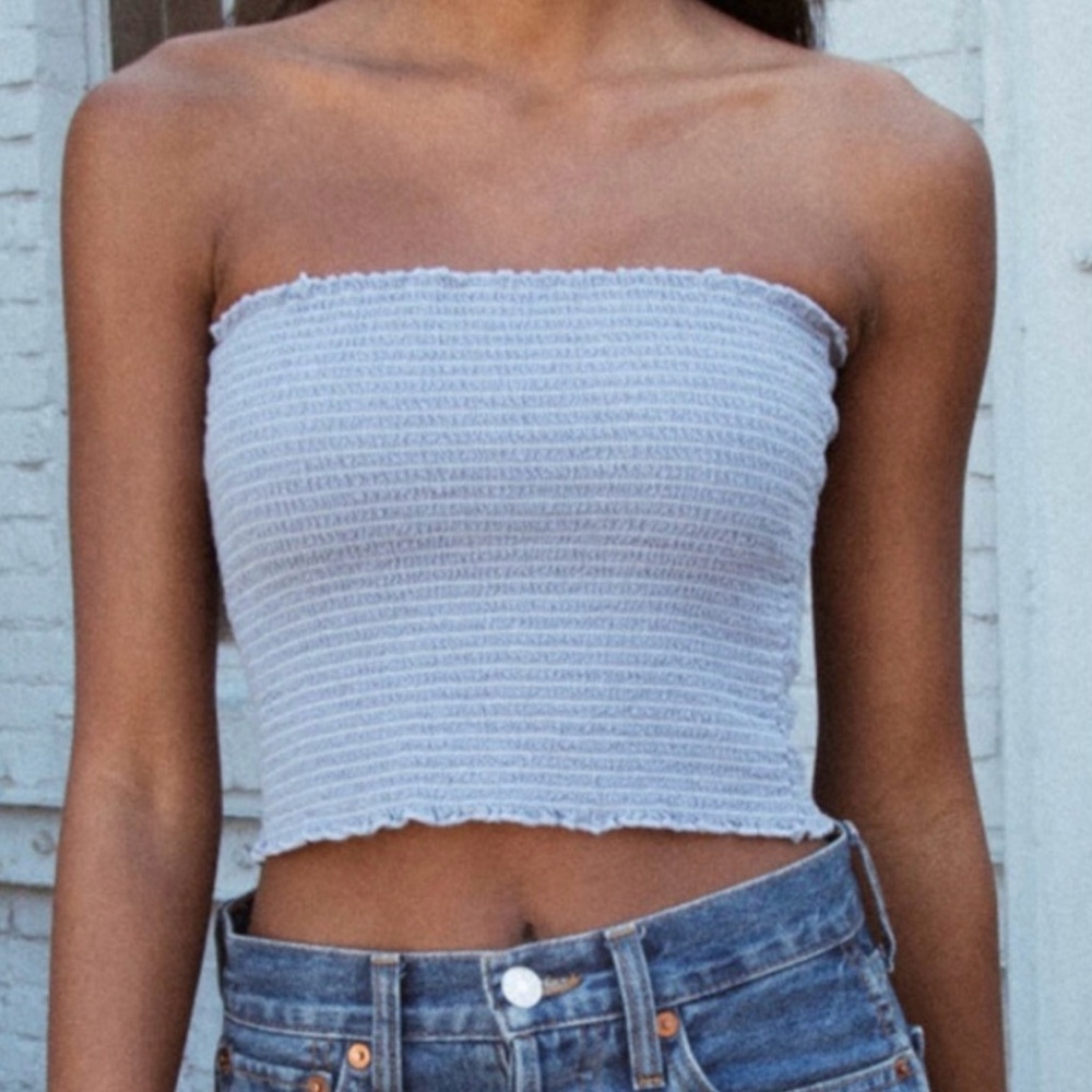 Brandy Melville blue and white Strapless Crop Top smocked